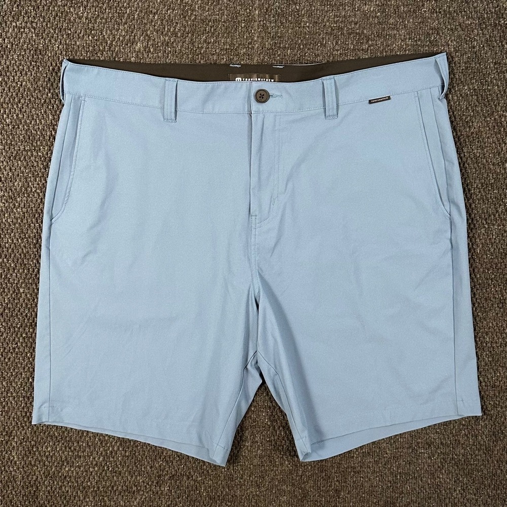 Travis Mathew Golf Shorts Mens 40 Blue Performance Stretch 9" Inseam Flat Front